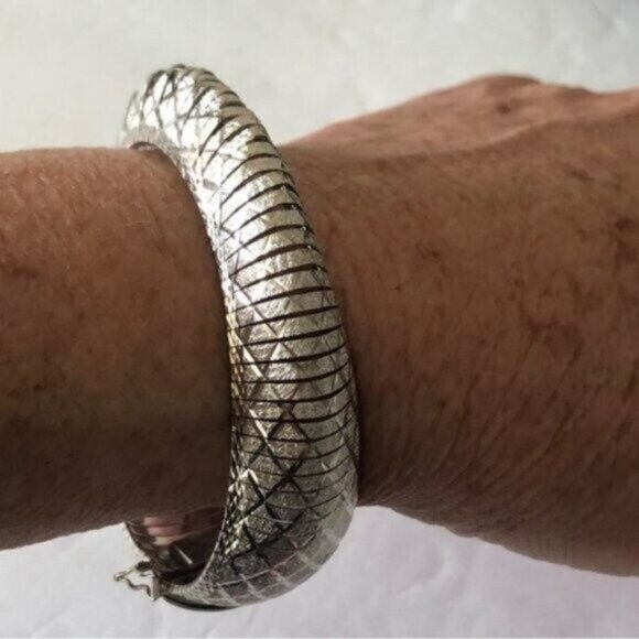 JCM Sterling Silver 925 Unique Bracelet Italy Laser Cut Bangle Statement 7.5” - Picture 10 of 16